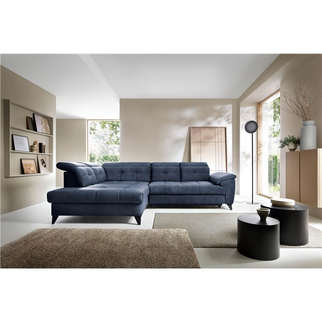 Corner sofa Elinferne L, sleeping function, Relax 40, velvet, dark blue, H107x210x297cm