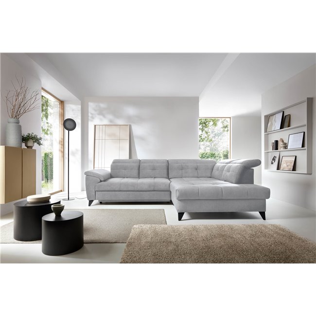 Corner sofa Elinferne R, sleeping function, Aura 04, velvet, grey, H107x210x297cm
