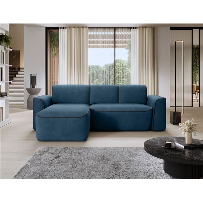 Corner sofa Elume L, sleeping function, Amore 40, Velvetmat 6, bouclé, blue, H88x190x287cm