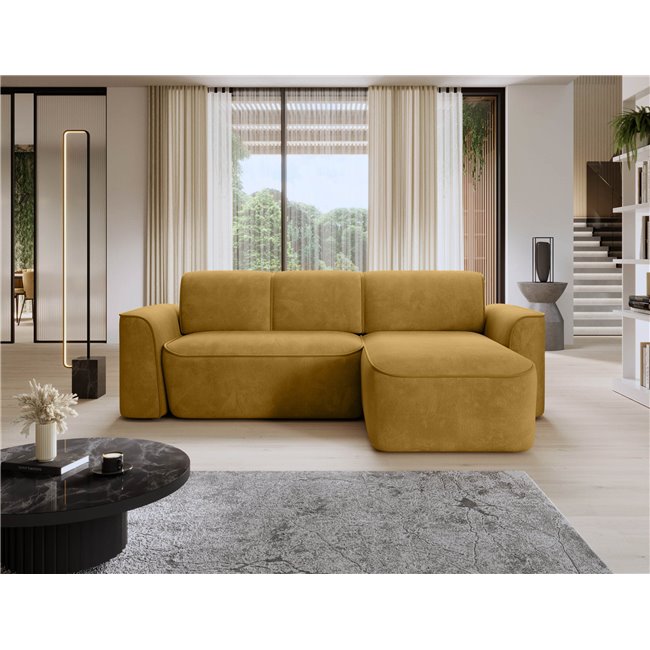 Nurgadiivan Elume R, elektrooniliselt pikendatav, Amore 45, Riviera 41, bouclé, kollane, H88x190x287cm