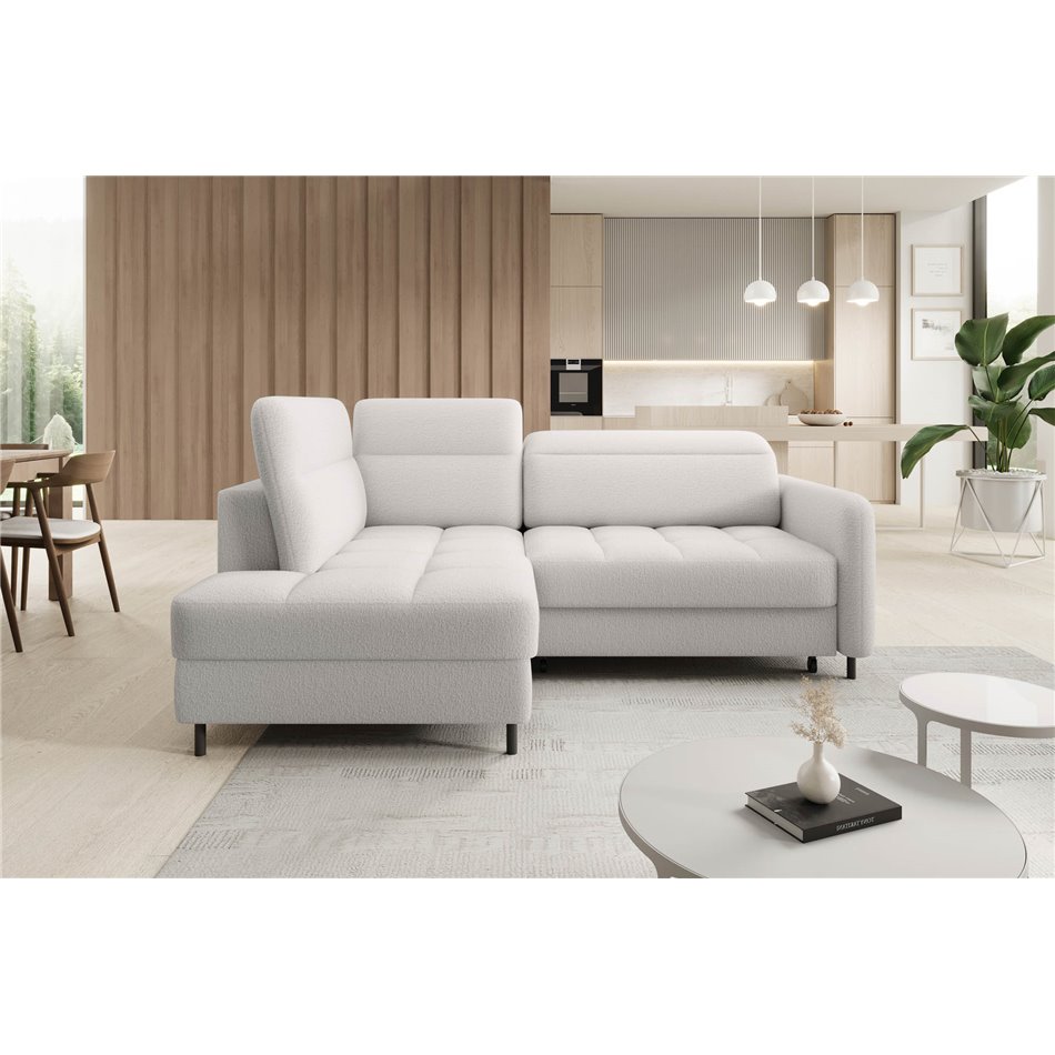 Corner sofa Elbare L, sleeping function, Royal 01, bouclé, white, H100x160x208cm