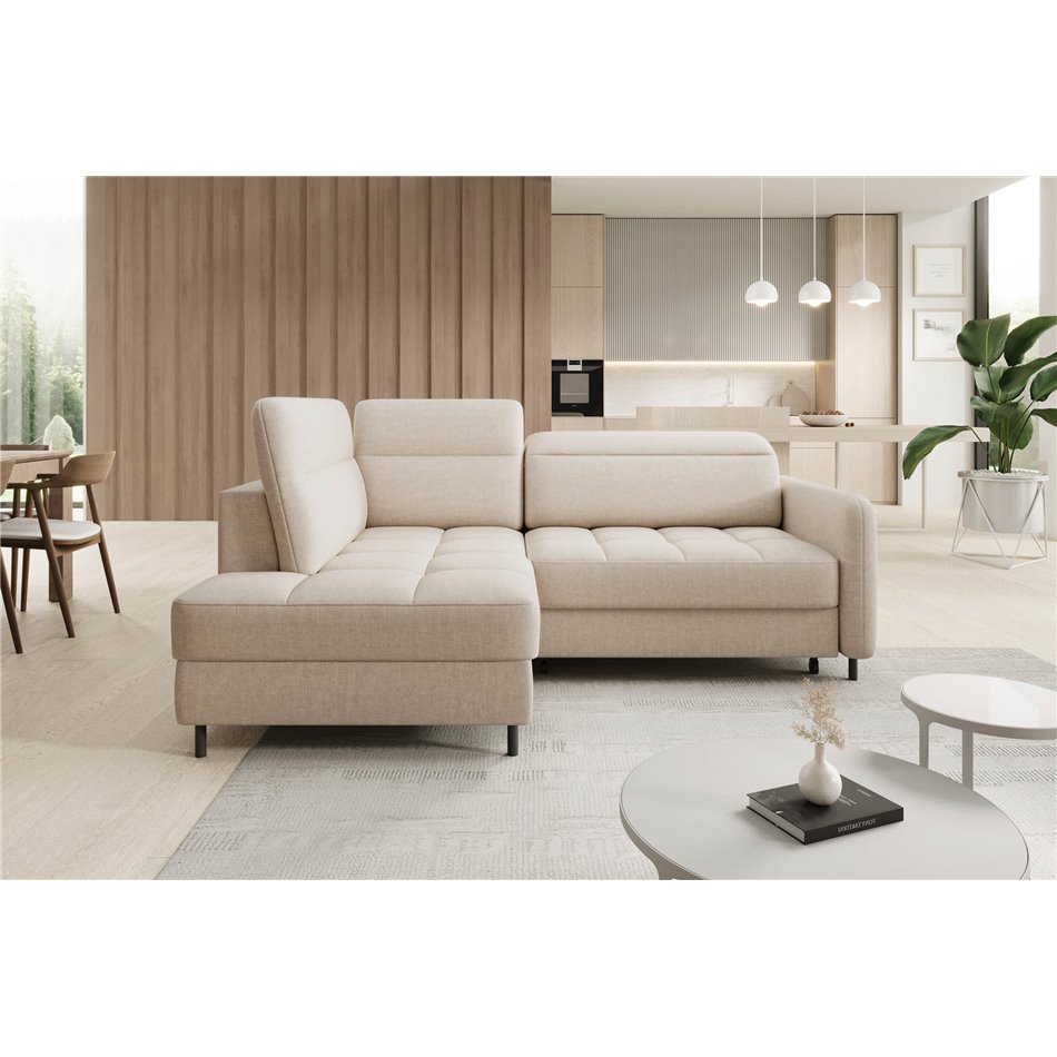 Corner sofa Elbare L, sleeping function, Manhattan 18, velvet, beige, H100x160x208cm