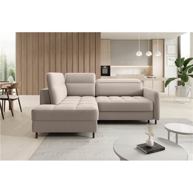Corner sofa Elbare L, sleeping function, Sola 18, beige, H100x160x208cm