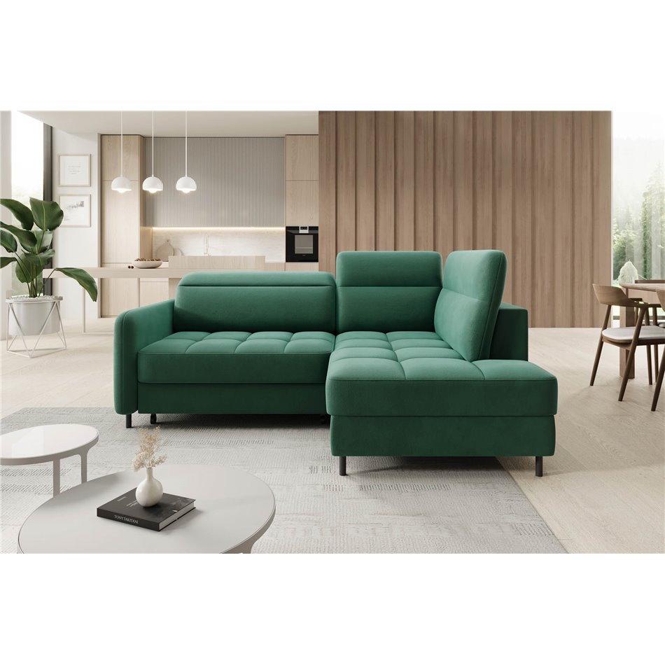 Corner sofa Elbare R, sleeping function, Lukso 35, velvet, dark green, H100x160x208cm