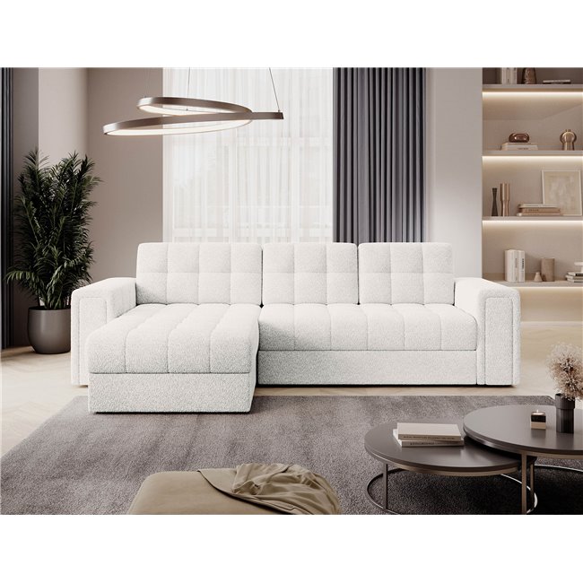 Угловой диван Elveni L/R Reversible, раздвижной, Royal 01, букле, белый, H82x150x260см