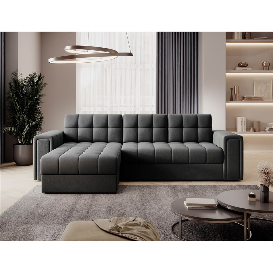 Угловой диван Elveni L/R Reversible, раздвижной, Sola 06, темно-серый, H82x150x260см