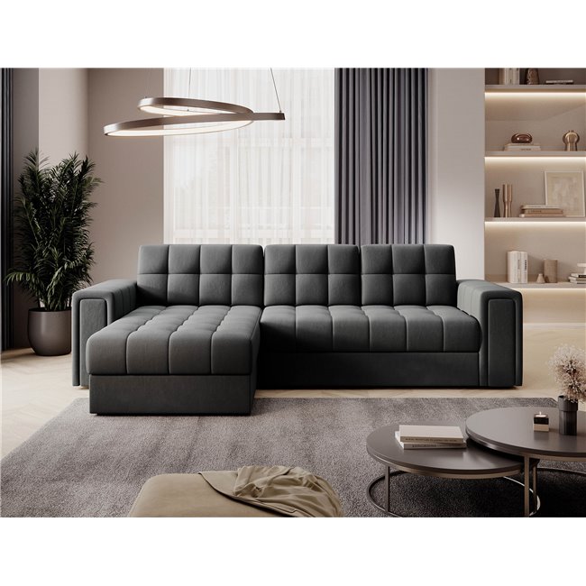 Угловой диван Elveni L/R Reversible, раздвижной, Sola 06, темно-серый, H82x150x260см