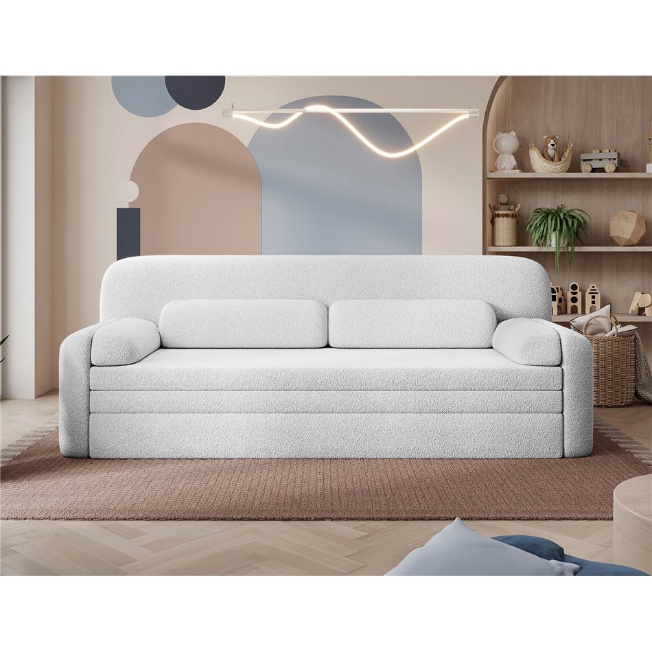 Sofa bed Elioss, sleeping function, Royal 01, bouclé, white, H87x89x236cm