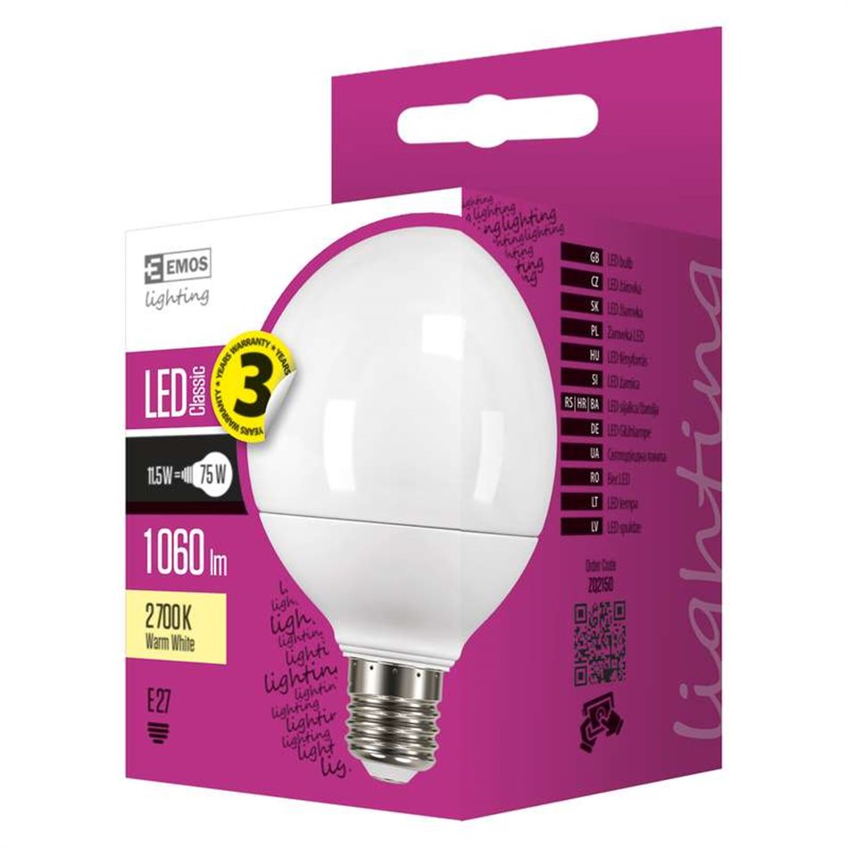 LED Лампочка CLS GLOBE, 11.5W E27, 1060 lm, 2700K