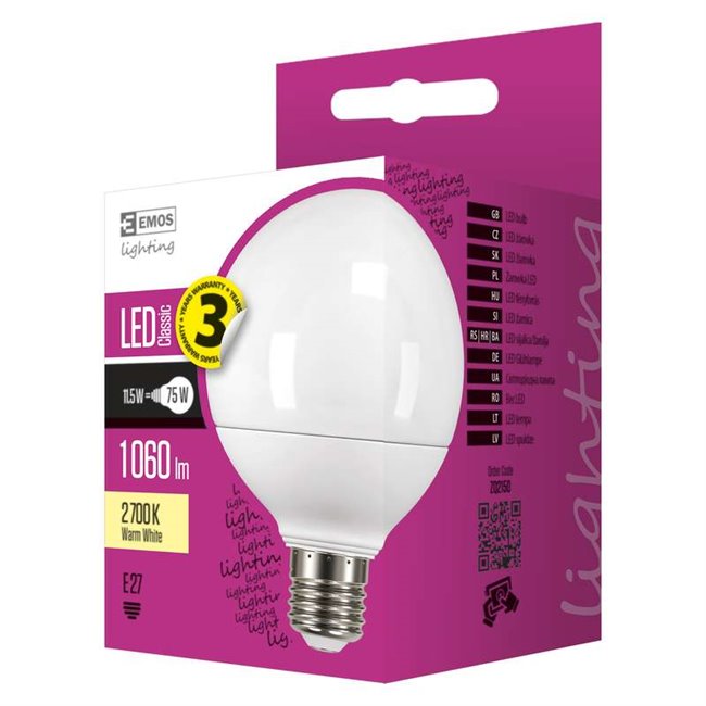 LED Лампочка CLS GLOBE, 11.5W E27, 1060 lm, 2700K