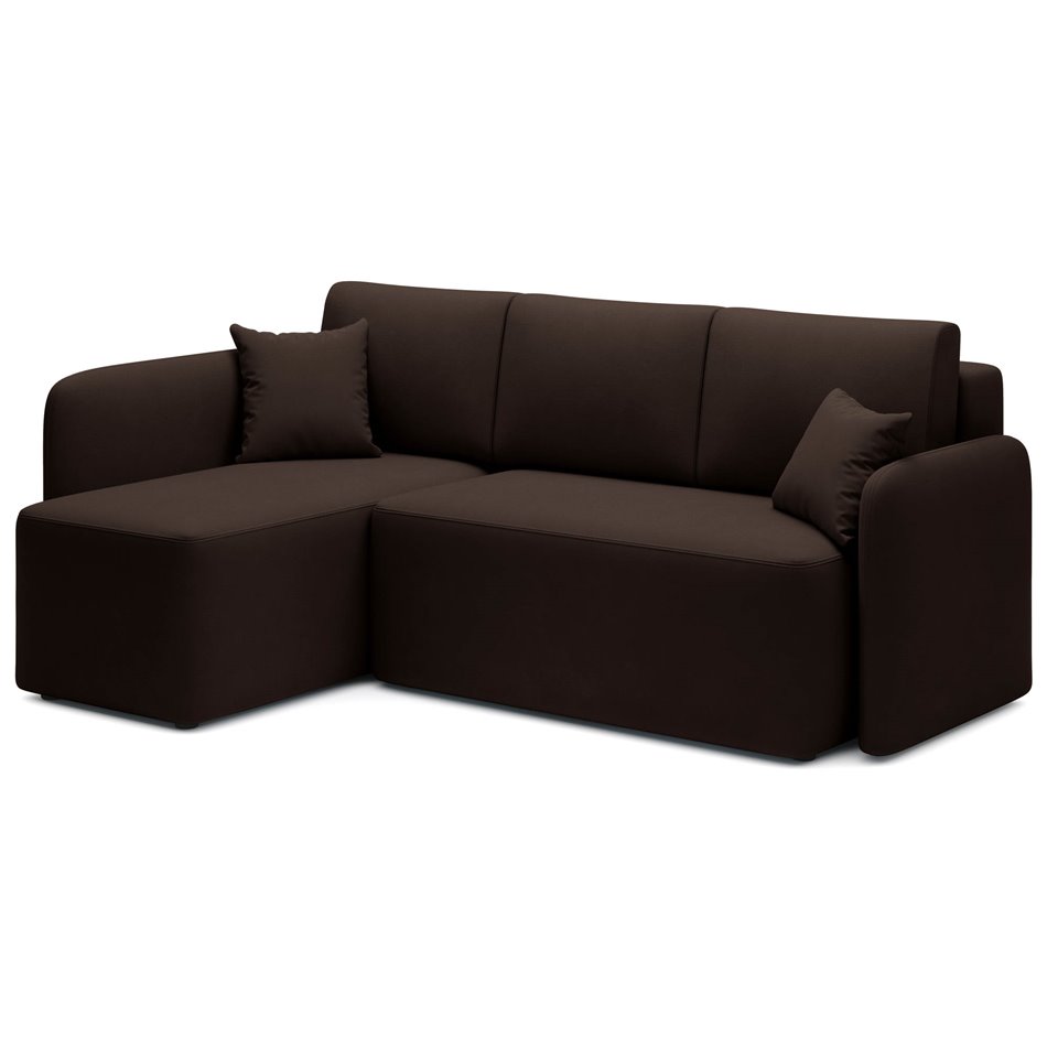 Corner sofa Elhandson L, sleeping function, Lukso 22, velvet, brown, H89x150x206cm
