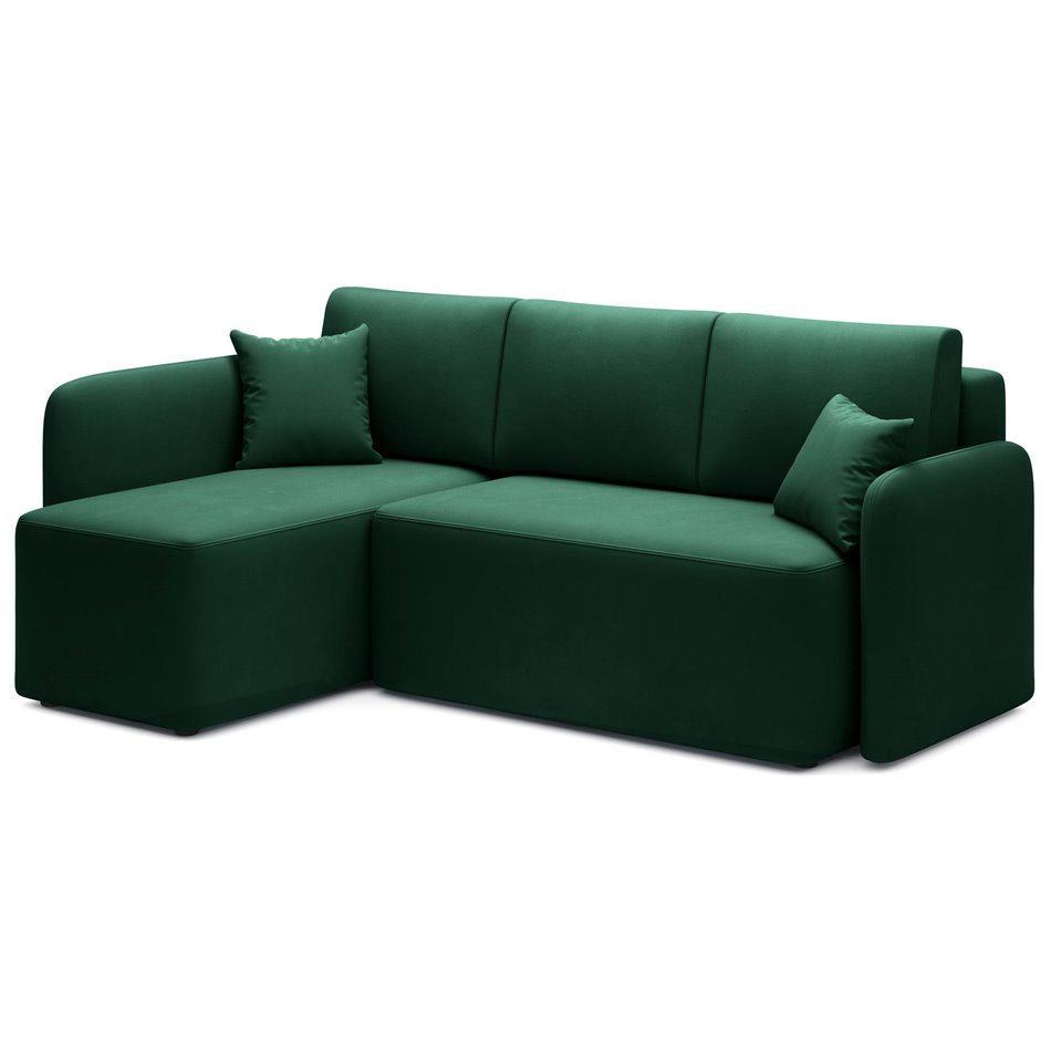 Corner sofa Elhandson L, sleeping function, Lukso 35, velvet, green, H89x150x206cm