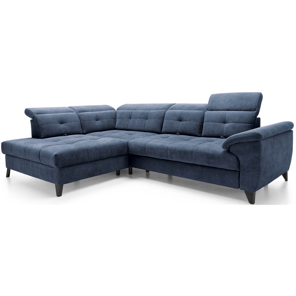 Corner sofa Elinferne L, sleeping function, Aura 40, velvet, dark blue, H107x210x297cm