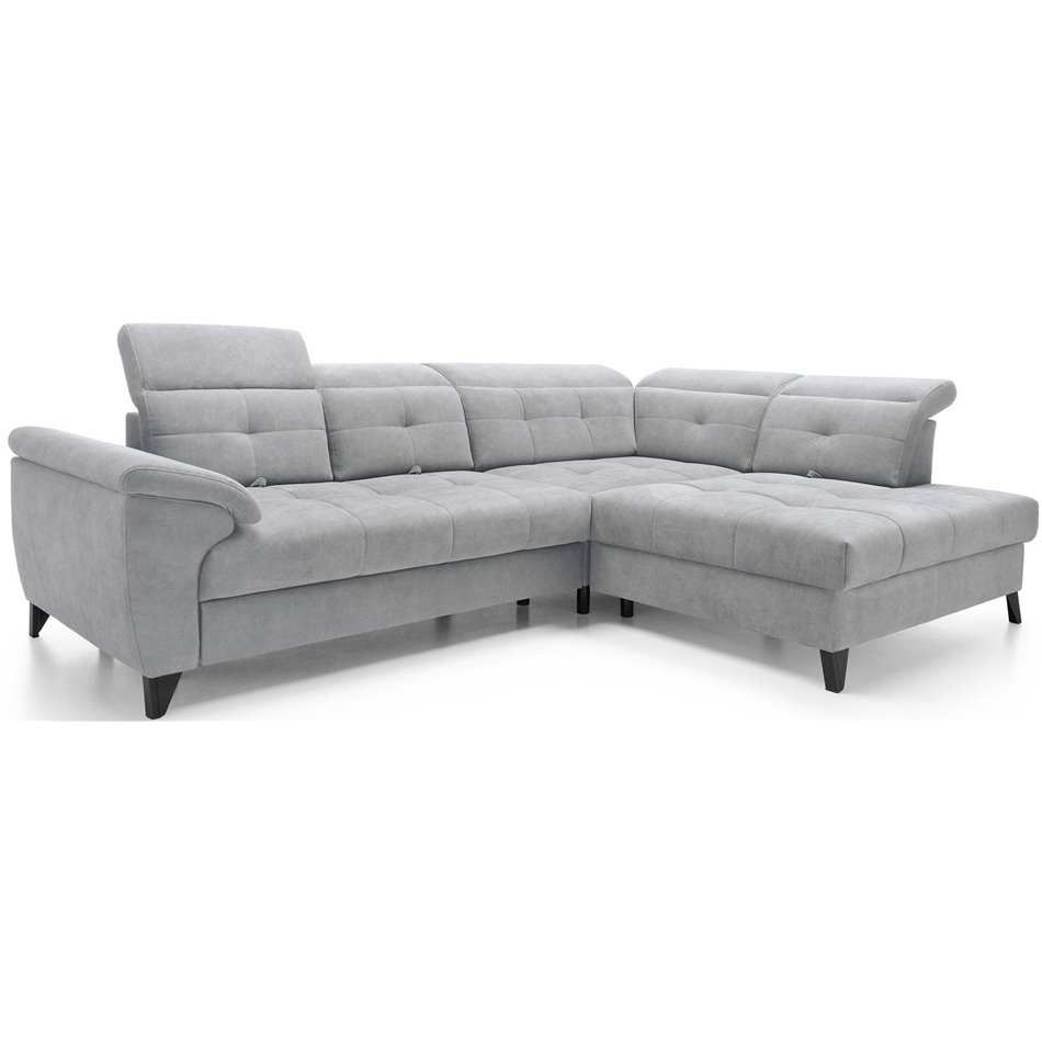 Corner sofa Elinferne R, sleeping function, Aura 04, velvet, grey, H107x210x297cm