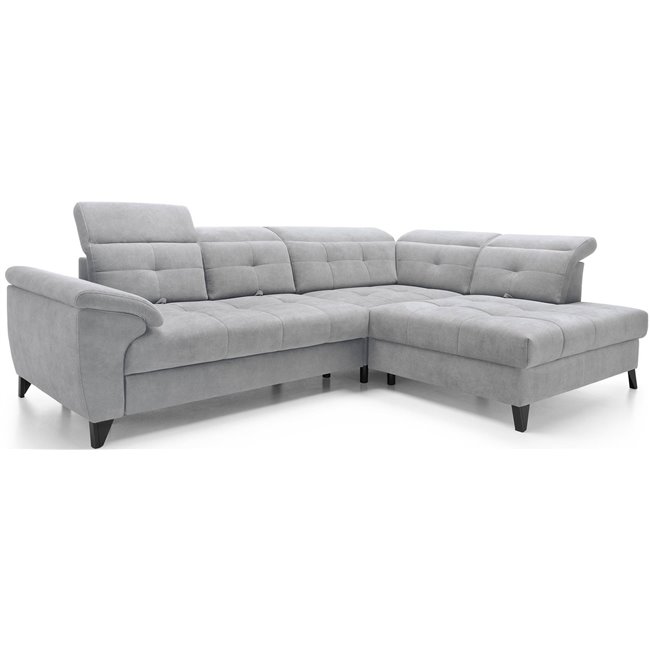 Corner sofa Elinferne R, sleeping function, Aura 04, velvet, grey, H107x210x297cm