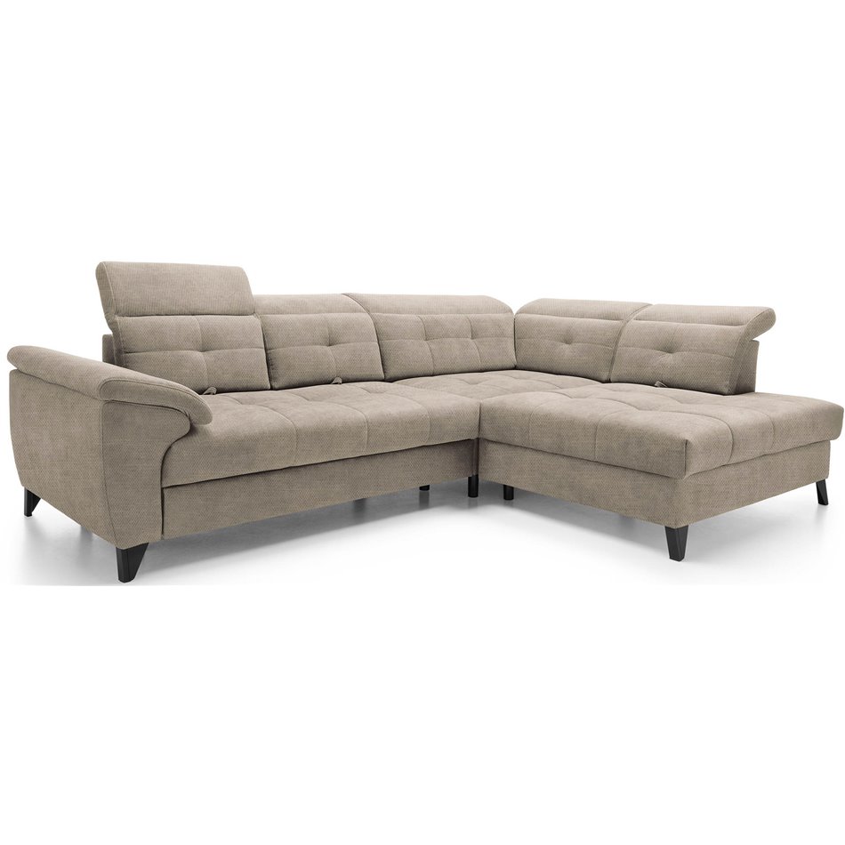 Corner sofa Elinferne R, sleeping function, Raquel 20, beige, H107x210x297cm