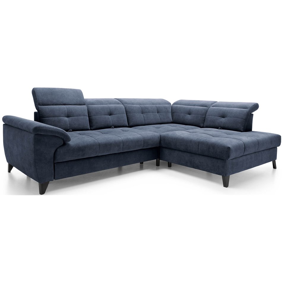 Corner sofa Elinferne R, sleeping function, Relax 40, velvet, dark blue, H107x210x297cm