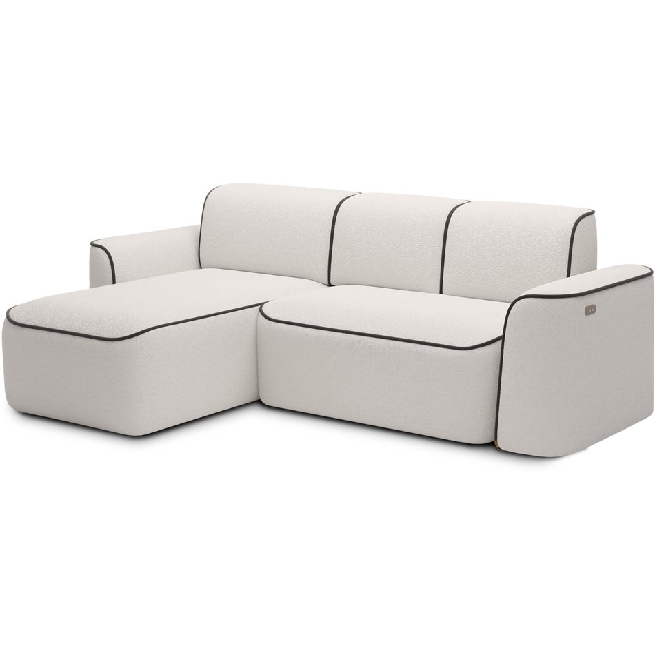 Corner sofa Elume L, sleeping function, Royal 01, Velvetmat 22, bouclé, white, H88x190x287cm