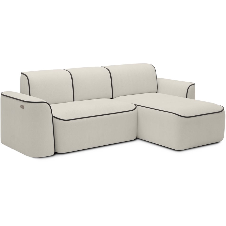 Corner sofa Elume R, sleeping function, Amore 01, Velvetmat 22, bouclé, beige, H88x190x287cm