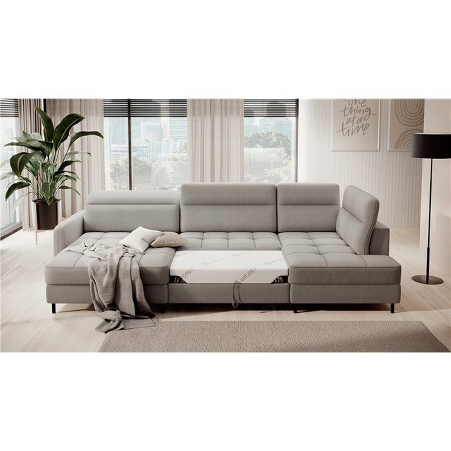 U shape sofa Elberto L, sleeping function, Raquel 03, grey, H100x165x306cm