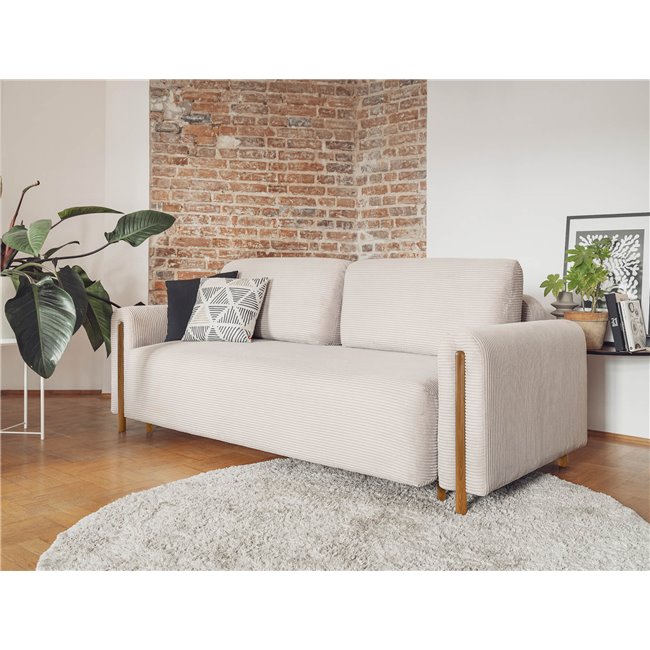 Sofa bed Elcadova Oak, sleeping function, Jarell 18, wavy velvet, beige, H97x97x244cm