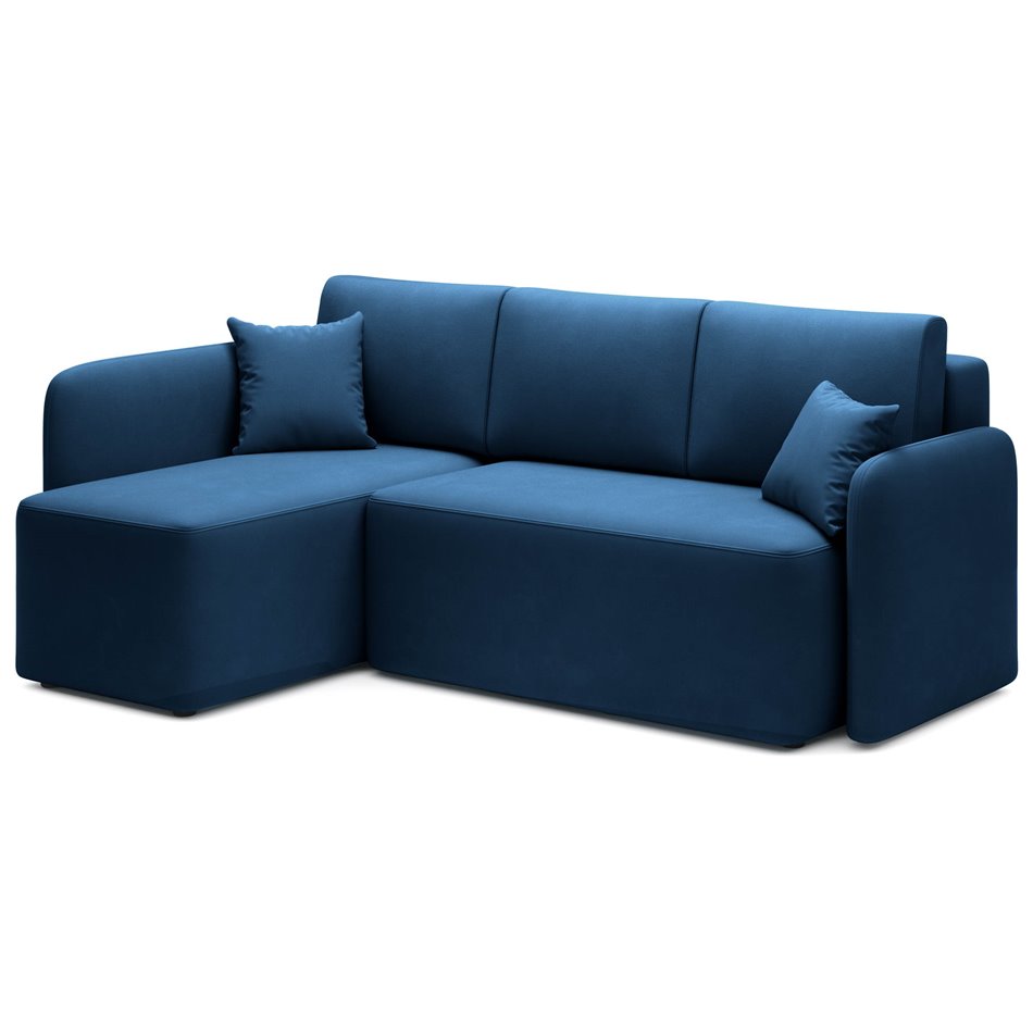 Corner sofa Elhandson L, sleeping function, Lukso 40, velvet, blue, H89x150x206cm