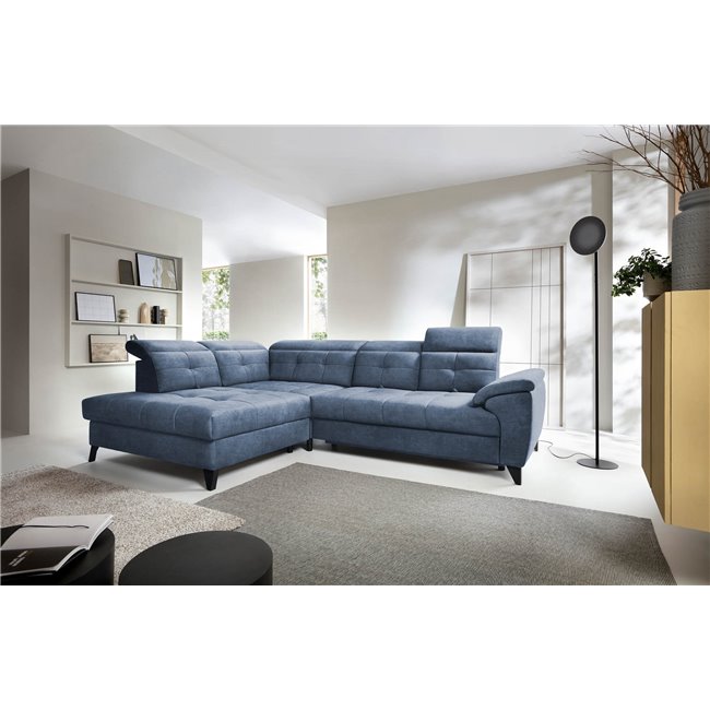Corner sofa Elinferne L, sleeping function, Raquel 40, dark blue, H107x210x297cm
