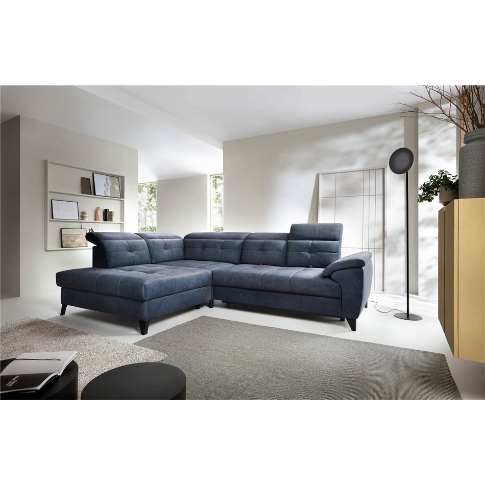 Corner sofa Elinferne L, sleeping function, Relax 40, velvet, dark blue, H107x210x297cm