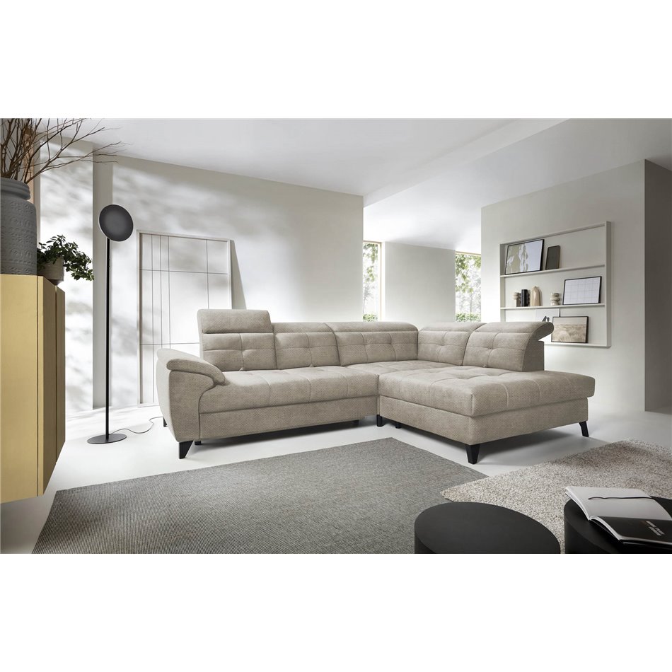 Corner sofa Elinferne R, sleeping function, Raquel 20, beige, H107x210x297cm