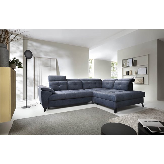 Corner sofa Elinferne R, sleeping function, Relax 40, velvet, dark blue, H107x210x297cm