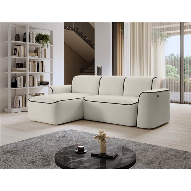 Corner sofa Elume L, sleeping function, Amore 01, Velvetmat 22, bouclé, beige, H88x190x287cm
