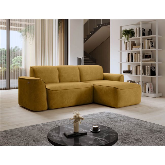 Nurgadiivan Elume R, elektrooniliselt pikendatav, Amore 45, Riviera 41, bouclé, kollane, H88x190x287cm