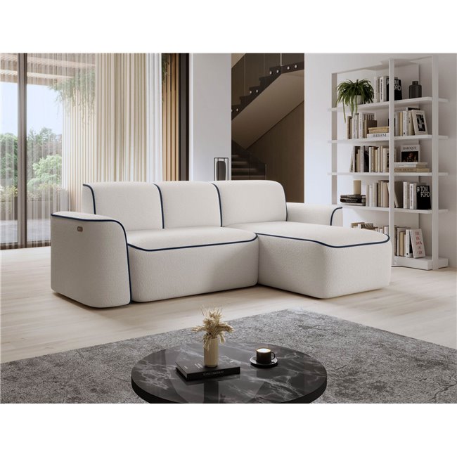 Угловой диван Elume R, с механизмом раскладыванием, Royal 01, Velvetmat 40, букле, белый, H88x190x287см