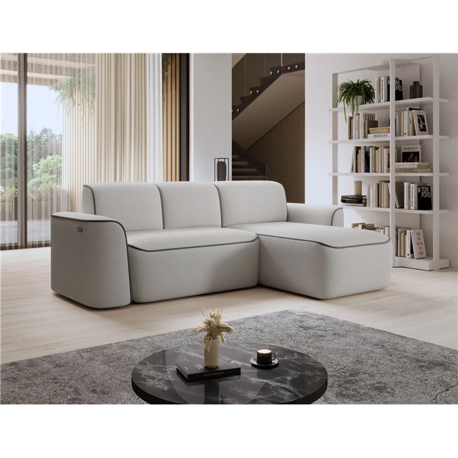 Угловой диван Elume R, с механизмом раскладыванием, Royal 03, Velvetmat 4, букле, серый, H88x190x287см