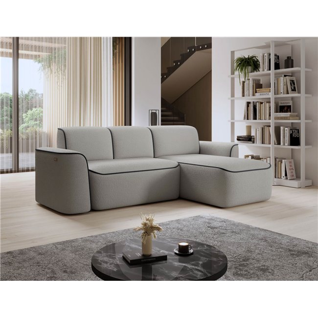 Угловой диван Elume R, с механизмом раскладыванием, Royal 04, Velvetmat 6, букле, серый, H88x190x287см