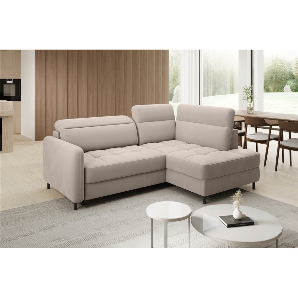 Corner sofa Elbare R, sleeping function, Sola 18, beige, H100x160x208cm