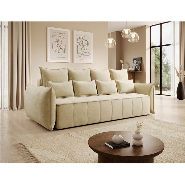 Sofa bed Elwelton, sleeping function, Monolith 04, velvet, beige, H94x106x242cm