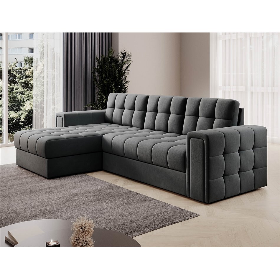 Угловой диван Elveni L/R Reversible, раздвижной, Sola 06, темно-серый, H82x150x260см