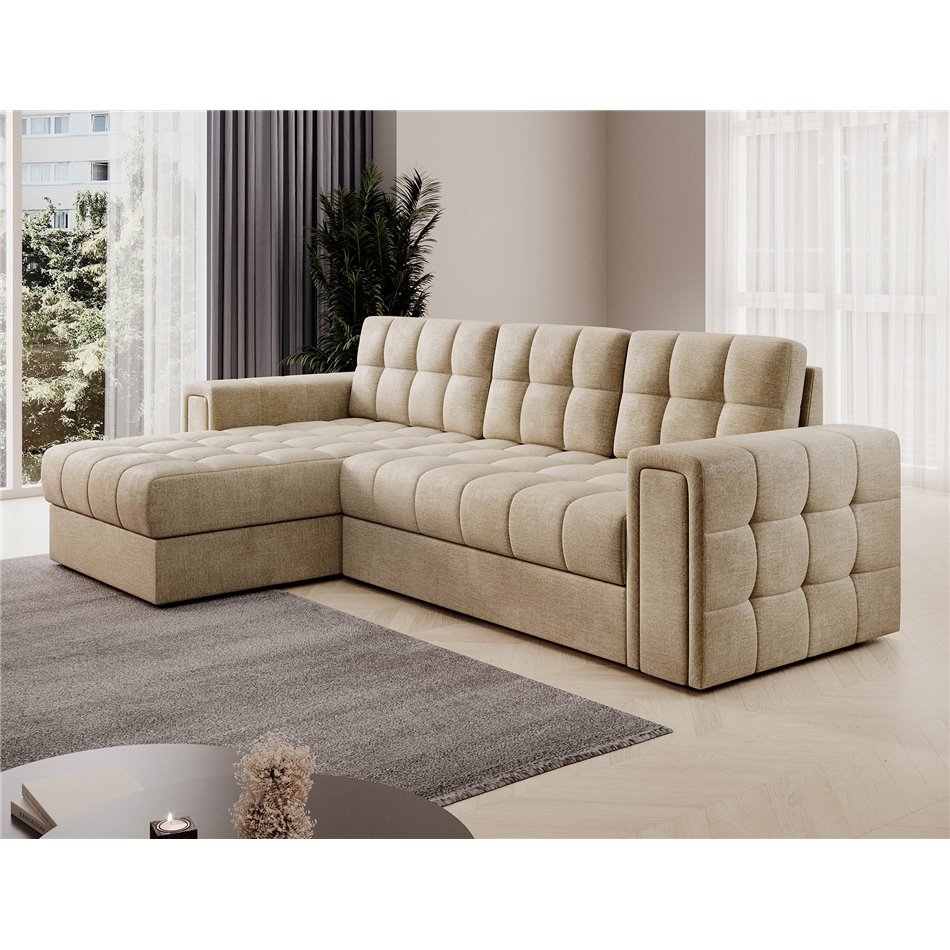 Угловой диван Elveni L/R Reversible, раздвижной, Монолит 09, бежевый, H82x150x260см