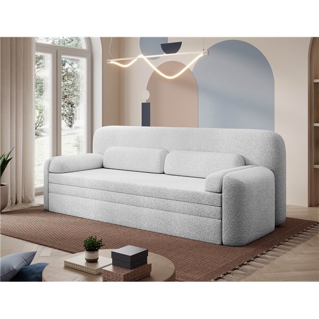 Sofa bed Elioss, sleeping function, Royal 01, bouclé, white, H87x89x236cm