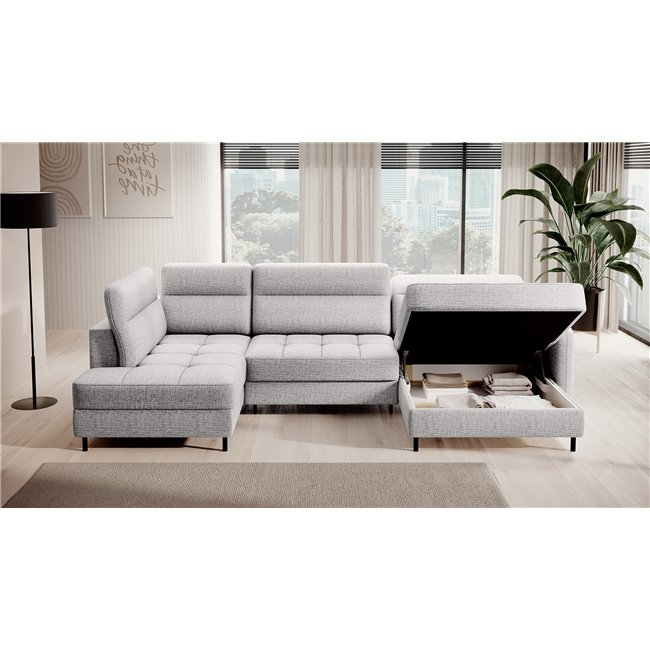 П-образный угловой диван Elberto R, раздвижной, Aubron 03, волнистый бархат, серый, H100x165x306см