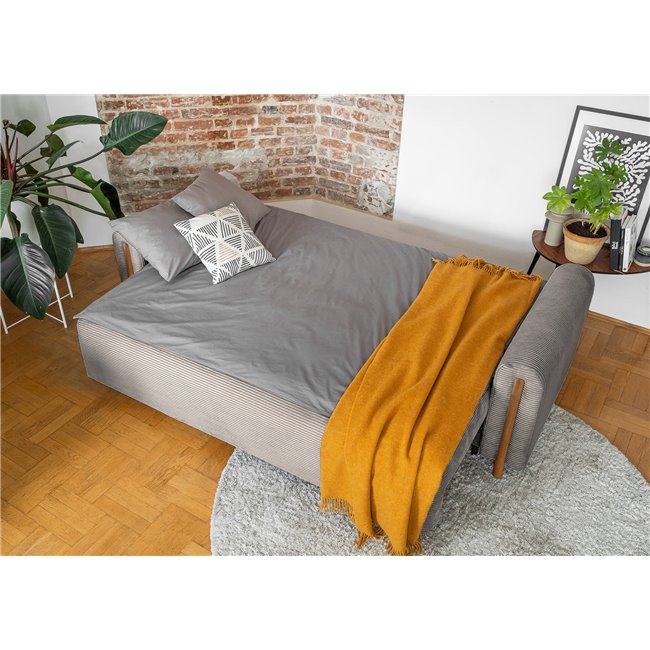 Sofa bed Elcadova Oak, sleeping function, Jarell 20, wavy velvet, dark beige, H97x97x244cm