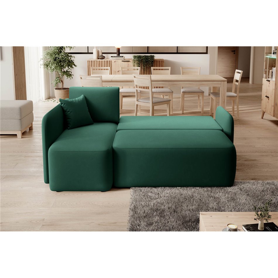 Corner sofa Elhandson L, sleeping function, Lukso 35, velvet, green, H89x150x206cm