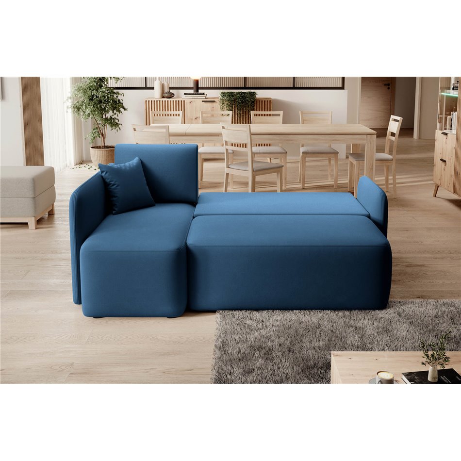 Corner sofa Elhandson L, sleeping function, Lukso 40, velvet, blue, H89x150x206cm