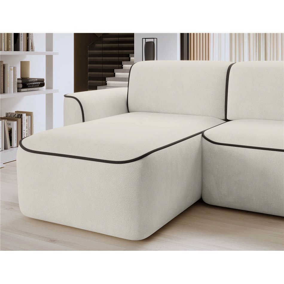 Corner sofa Elume L, sleeping function, Amore 01, Velvetmat 22, bouclé, beige, H88x190x287cm