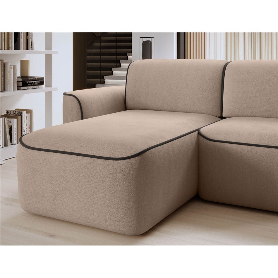Corner sofa Elume L, sleeping function, Amore 18, Velvetmat 22, bouclé, cream, H88x190x287cm
