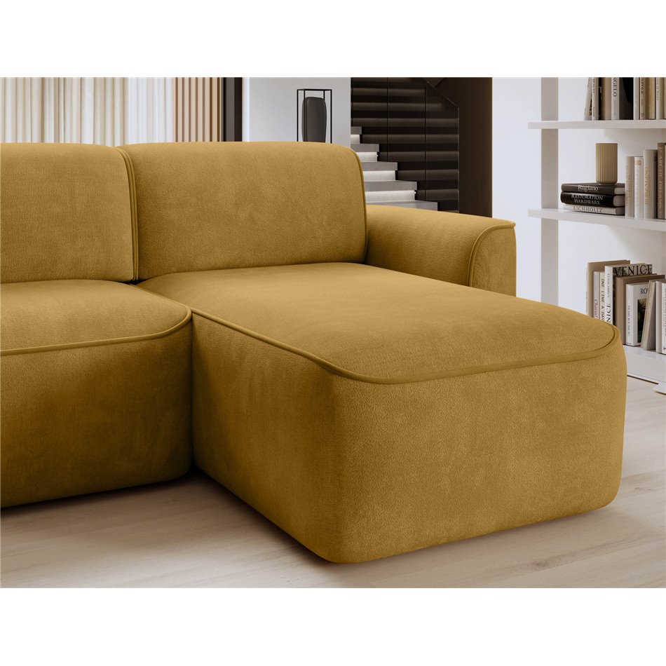 Nurgadiivan Elume R, elektrooniliselt pikendatav, Amore 45, Riviera 41, bouclé, kollane, H88x190x287cm