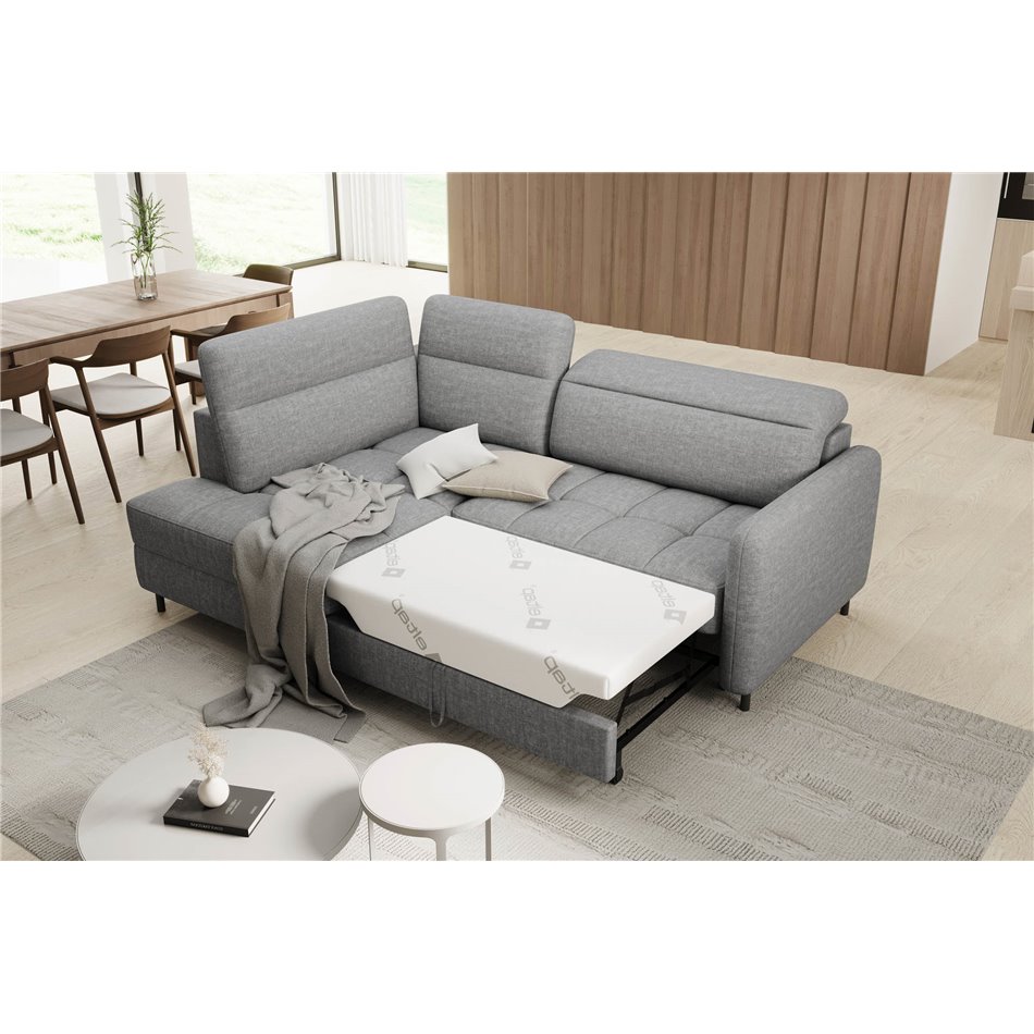 Corner sofa Elbare L, sleeping function, Manhattan 03, velvet, grey, H100x160x208cm