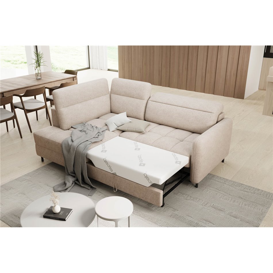 Corner sofa Elbare L, sleeping function, Raquel 18, beige, H100x160x208cm