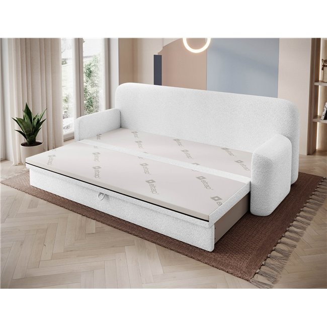 Sofa bed Elioss, sleeping function, Royal 01, bouclé, white, H87x89x236cm